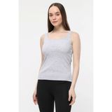 Defy's Kadın U Yaka Sıfır Kol Regular Fit Basic Geniş Askılı Tişört Kırçıllı Melanj - Kırçıllı Gri - XS
