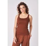 Defy's Kadın U Yaka Sıfır Kol Regular Fit Basic Geniş Askılı Tişört Koyu Kahve - XS