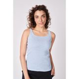 Defy's Kadın U Yaka Sıfır Kol Regular Fit Basic Geniş Askılı Tişört Mavi Melanj - 2XL