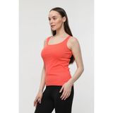Defy's Kadın U Yaka Sıfır Kol Regular Fit Basic Geniş Askılı Tişört Nar Çiçeği