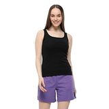 defy's Kadın U Yaka Sıfır Kol Regular Fit Basic Geniş Askılı Tişört, XL, ELA, SİYAH