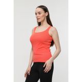 defy's Kadın U Yaka Sıfır Kol Regular Fit Basic Geniş Askılı Tişört, XS, ELA, NAR ÇİÇEĞİ
