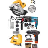 Degatto Alman Premium 4'Lü Usta Seti Kırıcı Delici Akülü Matkap Dairesel Testere Dekupaj Combo Set 5000W