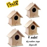 Değerli Hobi Ahşap Kancalı Kuş Yuvası Kuş Evi 4 Adet 13*13*18 cm Yağmura Kara Dayanıklı