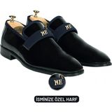 Değirmen Grup Isme Özel Smokin Salon Erkek Ayakkabısı - %100 Hakiki Deri - Gümüş Konseptli - AA01016 - Lacivert - 41