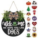 Değiştirilebilir Ahşap Mevsimlik Karşılama İşareti, Rustik Yuvarlak Köpekler İşareti, Ev/Duvar/Sundurma/Çiftlik Evi Dekoru için Ön Kapı Çelenkleri, Paskalya, İlkbahar, Yaz, Sonbahar Cadılar Bayramı