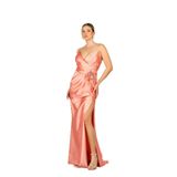 degz Straplez Derin Yırtmaçlı Saten Abiye Elbise, 38, 8170520245500-01, KARİDES, Kadın