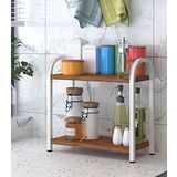 Dehalimited Banyo-Mutfak Toparlayıcı Düzenleyici Organizer 2 Katlı Geniş Metal Beyaz Bambu Tezgah Üstü Raf Bambu