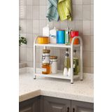 Dehalimited Banyo-mutfak Toparlayıcı Düzenleyici Organizer 2 Katlı Geniş Metal Beyaz Bambu Tezgah Üstü Raf Beyaz