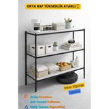 Dehalimited Çok Amaçlı 3 Katlı Raflı Sehpa Dresuar Mutfak Organizer Kitaplık Ayarlanabilir Raflı Metal Ayaklı 80X30CM - Siyah - Beyaz - 1