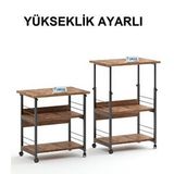 Dehalimited Çok Amaçlı Yükseklik Ayarlı Frenli Tekerlekli 3 Katlı Mutfak Fırınlık Kahve Masası Yazıcı Sehpası Servis Standı