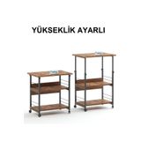 DEHALİMİTED Çok Amaçlı Yükseklik Ayarlı Frenli Tekerlekli 3 Katlı Mutfak Fırınlık Kahve Masası Yazıcı Sehpası