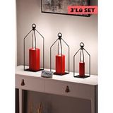 Dehalimited Metal Kafes 3’lü Set Mumluk Fener Dekoratif Mumluk Ferforje Şamdan Siyah
