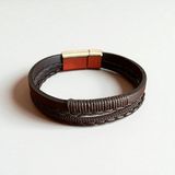 DEHNA Erkek Deri Bileklik – El Yapımı, Hakiki Deri ve Kahverengi İp Örgü Bileklik, Doğal ve Şık Tasarım - L ( 21 cm )