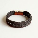 DEHNA Erkek Deri Bileklik – El Yapımı, Hakiki Deri ve Kahverengi İp Örgü Bileklik, Doğal ve Şık Tasarım - M ( 19,5 cm )