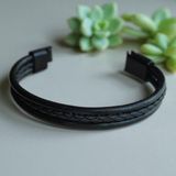 DEHNA Siyah Deri Bileklik Örgü Detaylı, Mıknatıs Kapama, Şık ve Modern Tasarım, 3 Beden - L ( 21 cm )