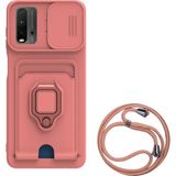 Deilmi Xiaomi Redmi 9T Uyumlu Pembe Boyundan Askılı İpli Halka Stand Darbe Önleyici Kart Cüzdan Tutucu Allin Kapak Kılıf - Xiaomi Redmi Note 9T