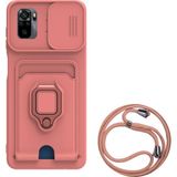 Deilmi Xiaomi Redmi Note 10 Pro Uyumlu Pembe Boyundan Askılı İpli Halka Stand Darbe Önleyici Kart Cüzdan Tutucu Allin Kapak Kılıf