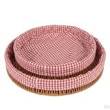 DEİNHAUS Hasır Yuvarlak Ekmek Sepeti, Kırmızı Beyaz Kareli Kumaş Astarlı, 2'li Set, 25 cm ve 30 cm, Piknik ve Sunum için
