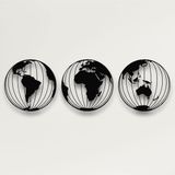 DEKADRON Metal Dünya Haritası Duvar Sanatı, 3 Metal Dünya Haritası Küresi, Metal Duvar Dekoru, Ev Ofis Dekorasyonu, Duvar Askıları (38 cm x 38 cm)