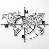 DEKADRON Metal Dünya Haritası Duvar Sanatı, Geometrik Pusula Dekoru, Ev Oturma Odası Ofis Dekorasyonu (99 cm U x 76 cm G, Siyah)