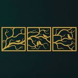 DEKADRON Metal Duvar Sanatı, Daldaki Altın Kuşlar 3 Parça, Metal Ağaç Duvar Sanatı, Ağaç Tabelası, Metal Duvar Dekoru, İç ve Dış Mekan Dekorasyonu, 3 Panel Duvar Askısı (60" G x 20" Y / 154x50cm)