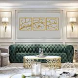DEKADRON Metal Duvar Sanatı, Daldaki Altın Kuşlar 3 Parça, Metal Ağaç Duvar Sanatı, Ağaç Tabelası, Metal Duvar Dekoru, İç ve Dış Mekan Dekorasyonu, 3 Panel Duvar Askısı (91" G x 30" Y / 232x75cm)