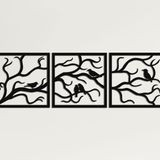 DEKADRON Metal Duvar Sanatı, Daldaki Kuşlar 3 Parça, Metal Ağaç Duvar Sanatı, Ağaç Tabelası, Metal Duvar Dekoru, İç ve Dış Mekan Dekorasyonu, 3 Panel Duvar Askısı (60" G x 20" Y / 154x50cm)
