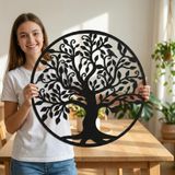 DEKADRON Metal Duvar Sanatı - Hayat Ağacı - Aile Ağacı - 3D Duvar Silueti Metal Duvar Dekoru Ev Ofis Dekorasyonu Yatak Odası Oturma Odası Dekor Heykel (43" G x 43" Y / 110x110cm)