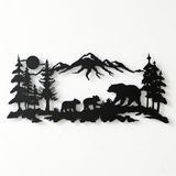 DEKADRON Metal Duvar Sanatı, Metal Ayı Aile Sanatı, Ağaç Dağ Dekorasyonu, Doğa Duvar Dekoru, Yaban Hayatı Sevgili Hediyesi, Duvar Askıları (24" G x 10" Y / 60x26cm)