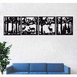 DEKADRON Metal Duvar Sanatı, Metal Dağ ve Orman Duvar Sanatı, Geyik Ailesi Dekoru, Metal Duvar Dekoru, İç Dekorasyon, 4 Panel Duvar Askısı (79 inç G x 39 inç Y / 200x55 cm)