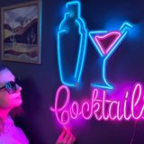 DEKADRON Shaker and Cocktails Neon Tabela - Barlar, Mutfaklar, Partiler ve Kokteyl Severler için LED Neon Metal Duvar Sanatı (Uzaktan Kumanda Olmadan)