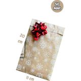 Dekals 50 Adet 11X20 cm Kar Desenli Minik Boy Yılbaşı Noel Temalı Hediye Paketi Ambalaj Kese Kağıdı