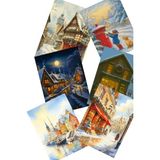 Dekals 9 Farklı Simli Kartpostal Seti Yılbaşı Yeniyıl Manzara Nostalji Kırmızı Post Kutusu Model -1
