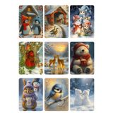 Dekals 9lu Simli Yılbaşı Kartı Kartpostal Hediyelik Nostaljik Etiket Sevimli Penguenler Model-5