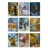 Dekals 9lu Simli Yılbaşı Kartı Kartpostal Yeniyıl Hediyelik Nostaljik Etiket Kayan Çocuklar Model-3