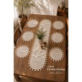 Deko Dekor 40x110 Püsküllü Keten Runner & 6'lı Püsküllü Supla Seti Toplam 7 Parça Çeyiz Seti ÜÇ FARKLI EBAT RENK KISMINDAN SEÇİNİZ