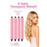 Deko Dekor 4'lü Yumuşacık Welsoft Saç Şekillendirici Bigudi Saç Sosisi Isısız Saç Şekillendirme Seti Pudra Pembe
