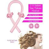 Deko Dekor Isısız Saç Şekillendirme Seti Pudra Pembe Saten Saç Sosisi Saç Bigudisi Seti Saç Şekillendirici - Pudra - Pembe
