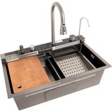 Deko Turkey 304 Sınıf Paslanmaz Çelik Lavabo Dijital Göstergeli Piyano Evye Seti Tam Donanımlı Full Takım - Antrasit