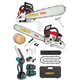 Deko Turkey Mega Bahçe 2'Li Set Benzinli 10Hpx Ağaç Kesme Bıçkı Testeresi + Şarjlı Dal Kesme Budama Testeresi