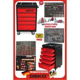 Deko Turkey Xl Trend Izeltaş Seri 5 Çekmeceli Içi Dolu 185 Parça Full Set Alet Dolabı Atölye Usta Takım Arabası - Kırmızı