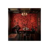 dekoartizan Kırmızı Siyah Kuş ve Ağaç Desenli Chinoiserie Retro Duvar Kağıdı - Salon ve TV Arkası Botanik Duvar Kaplama