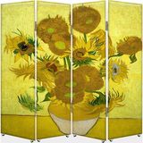DEKOBUL Sarı Çiçekli Vazo 4 Kanat Tekerlekli Kanvas Paravan - 160 x 180 cm