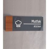 Dekokonsept Mutfak Yönlendirme Tabelası Antrasit Pleksi 24 x 9 cm Endüstriyel Kullanıma Uygun