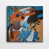 Dekolata 70x70 cm Afrikalı Kadın ve Yan Flüt Kare Kanvas Tablo