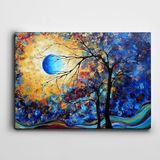 Dekolata Ağaç Ve Mavi Ay 40x60 cm Kanvas Tablo