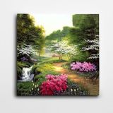 Dekolata Akarsu Çiçekler Ağaçlar Manzara Kare Kanvas Tablo 25 x 25 CM