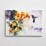 Dekolata Arı Kuşu ve Çiçekler 20x30 cm Kanvas Tablo