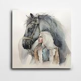 Dekolata At ve Kadın Kare Kanvas Tablo 70 x 70 CM